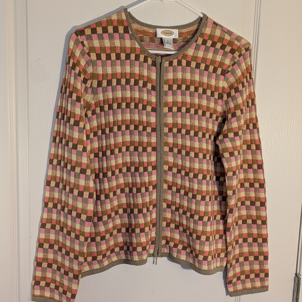 Talbots Multicolor Checkered Cardigan